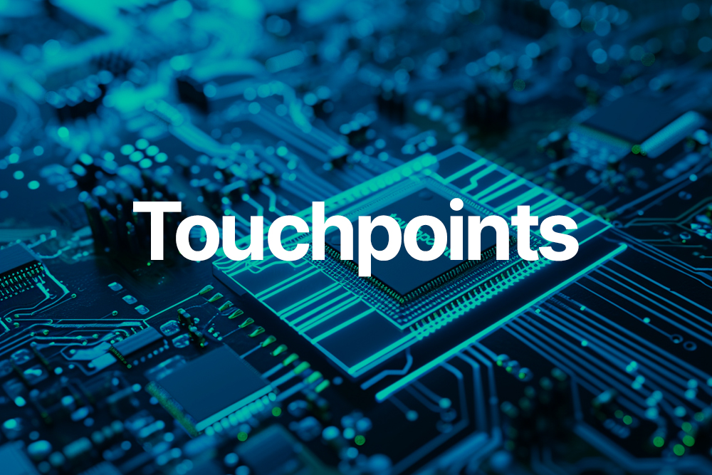 Touchpoints - Et futuristisk computer circut board med en processor hvor der står "touchpoints"